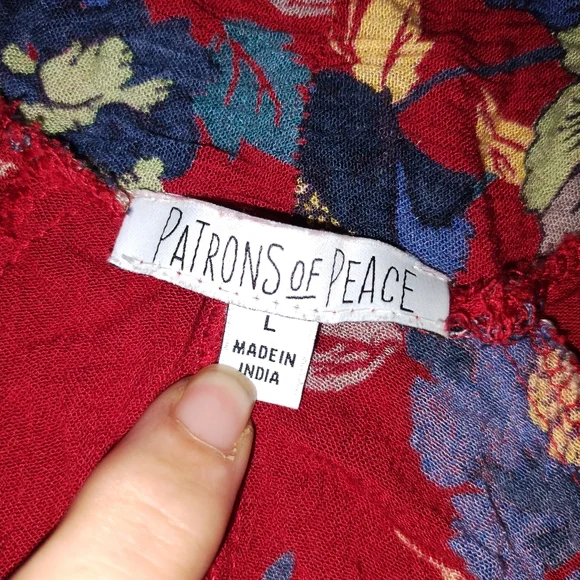 Patrons of Peace Red Floral Kimono, Size Large, Made in India - Picture 2 of 6
